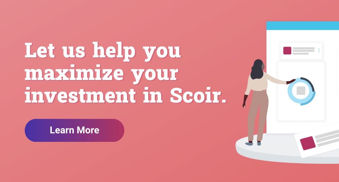 Let us help you maximize your investment in Scoir. Learn more - illustration of person interacting with Scoir reports